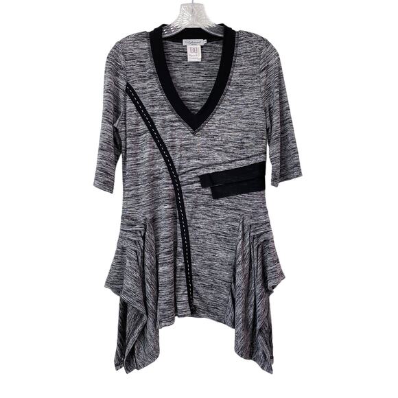 Dzhavael Couture Asymmetrical Spacedye Grey Lagenlook Tunic Top Boho Size Medium - Picture 1 of 8